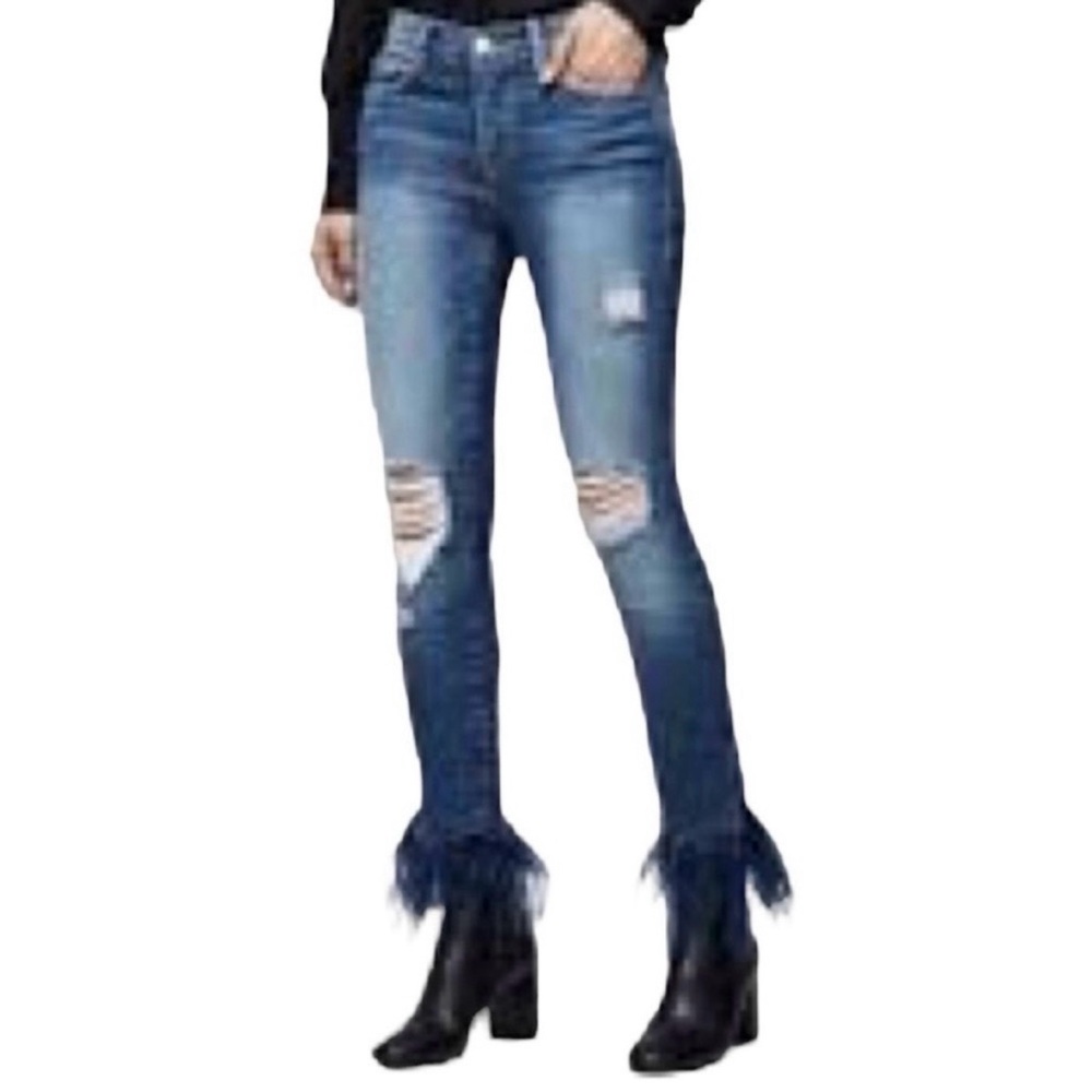 FRAME Denim Le Skinny de Jeanne Distressed Raw Fringe Hem Jeans Size 27